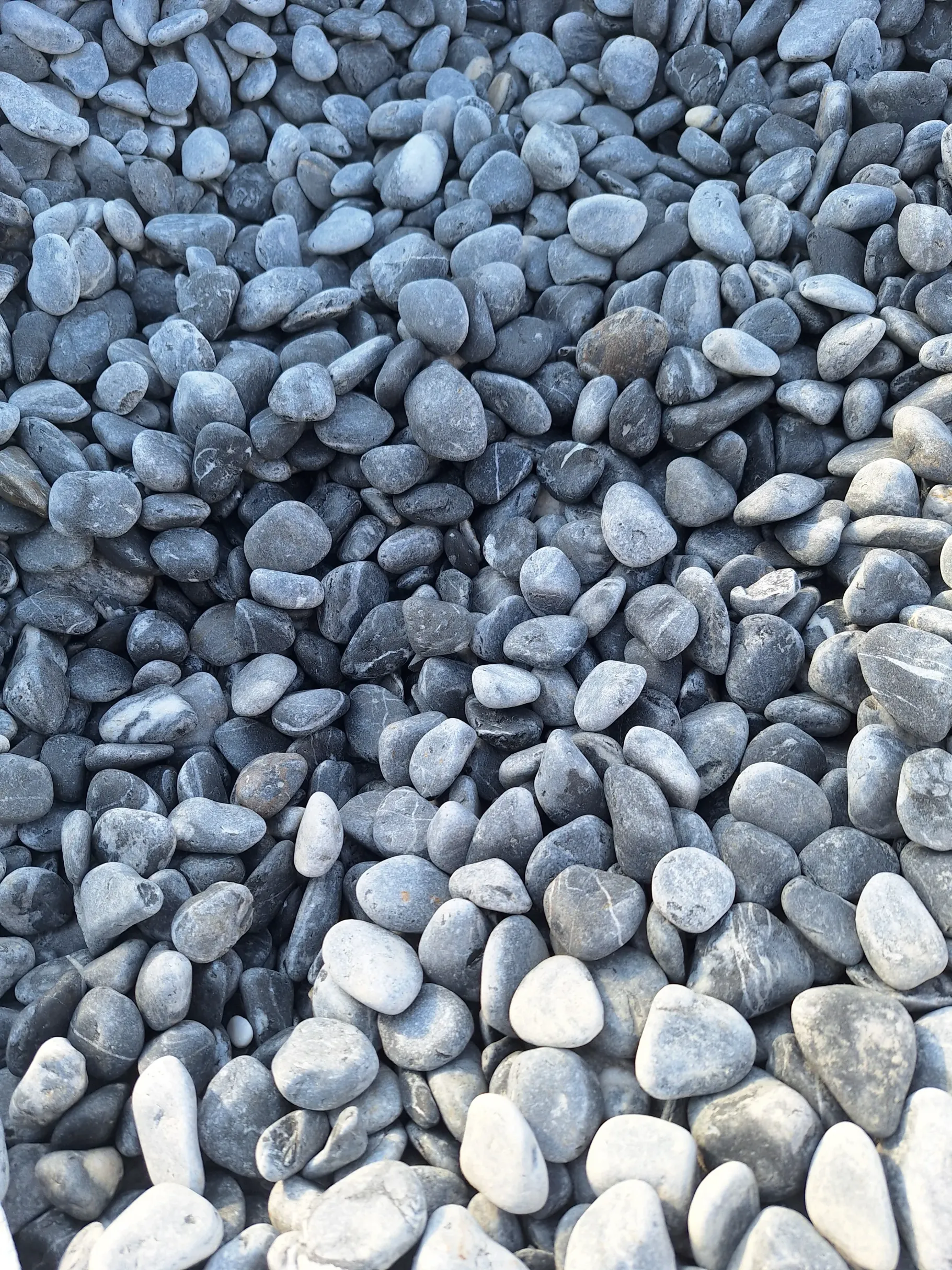 Dekoracyjny grys z gładkich, szarych otoczaków